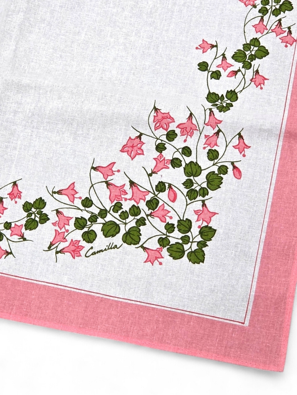 Frösö Handtryck Swedish Vintage "Camilla" Cotton Tablecloth 31x31 Pink Floral - Picture 3 of 11